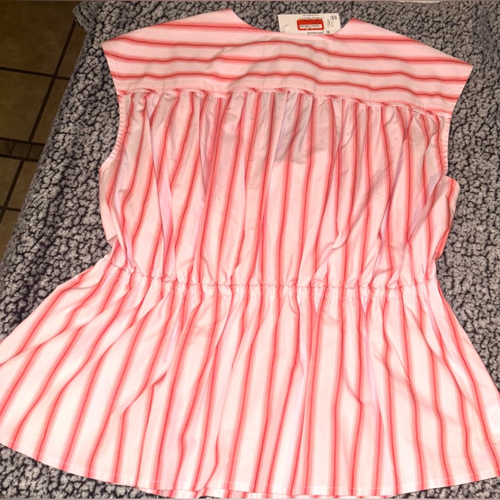 10 Crosby Derek Lam Pink Striped Drawstring Blouse - Picture 4 of 6